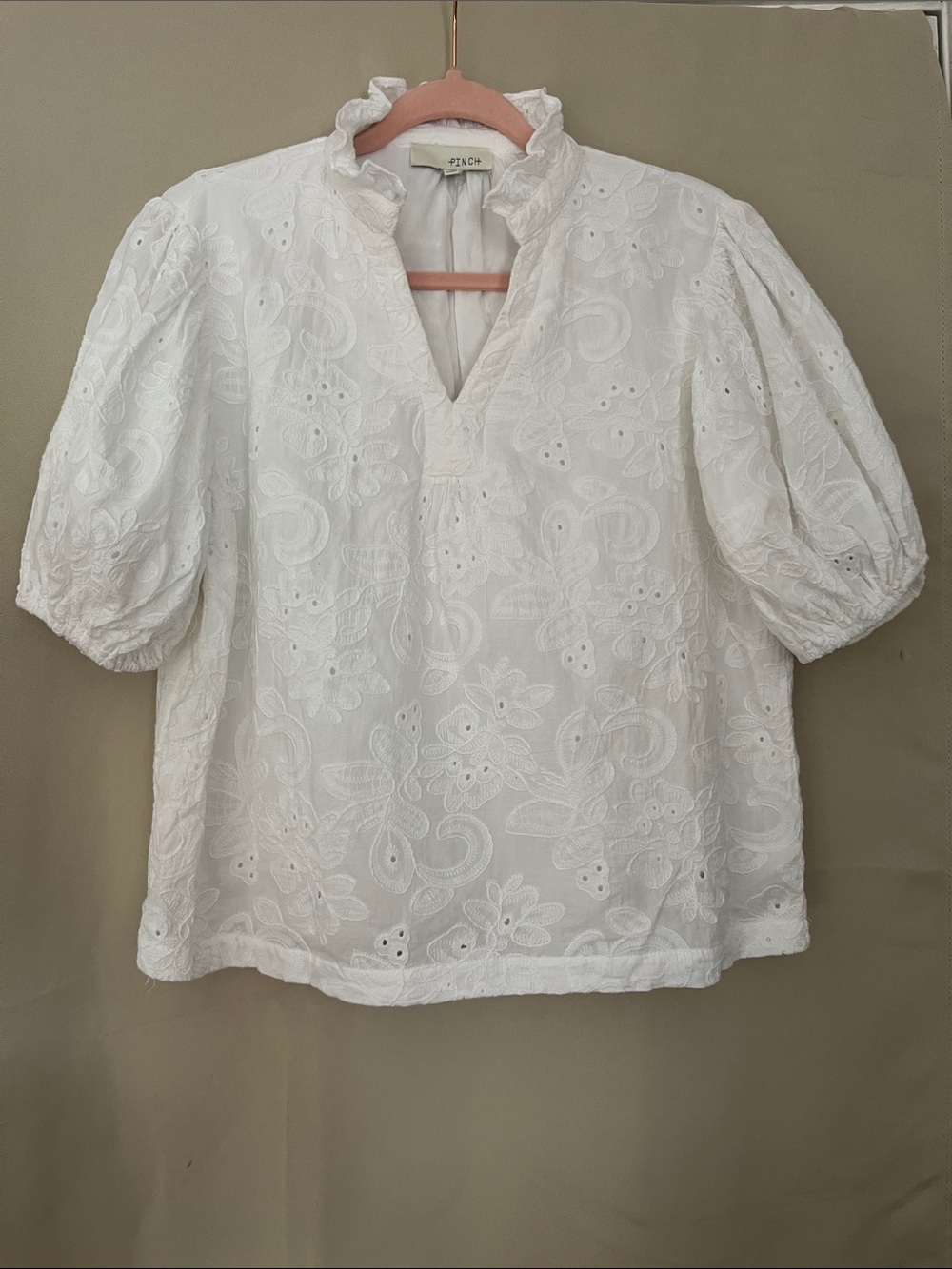 White Eyelet Puff-Sleeve Women's Top